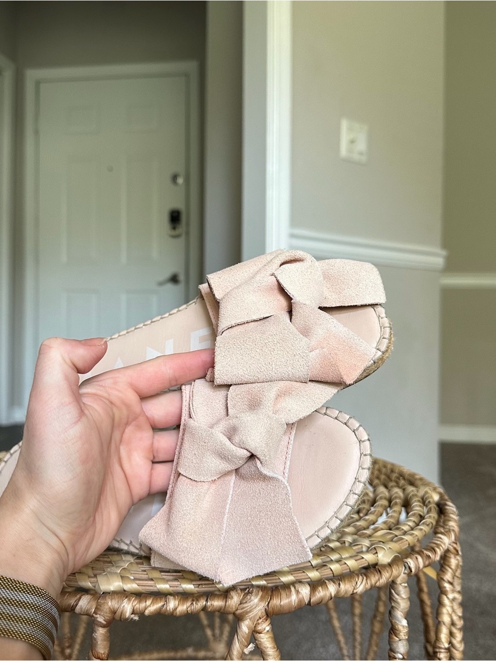Manebi Blush Pink Suede Bow Espadrille Slide Sandals Women’s 38 US 7.5 - Picture 10 of 11